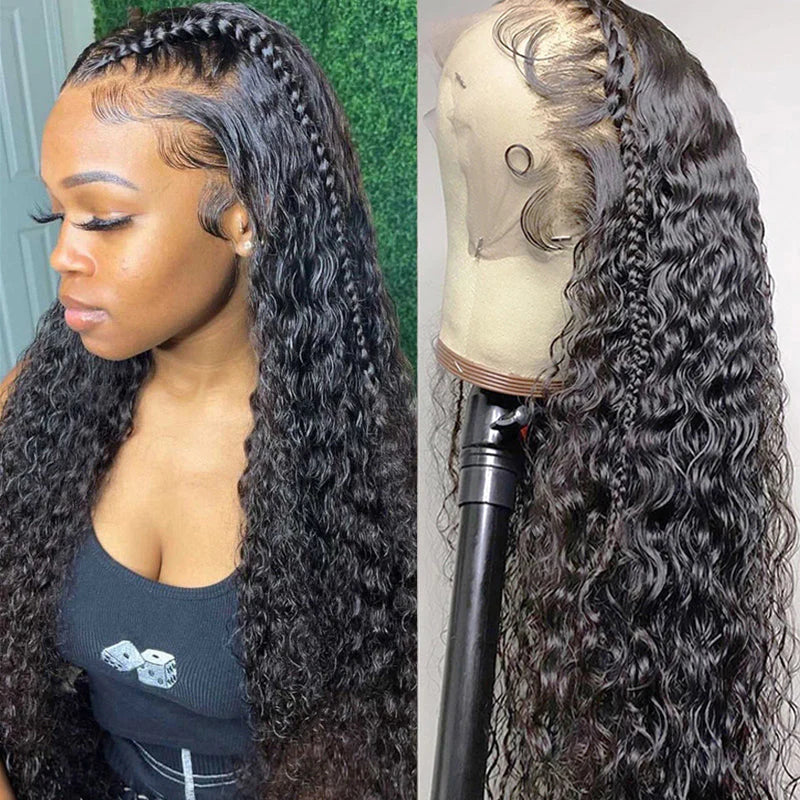 Ruilong Hair 13x4 HD Transparent Brazilian Water Wave Lace Frontal Human Hair Wig 30 40 Inch Pre Plucked With Baby Hair 180% 250% Density