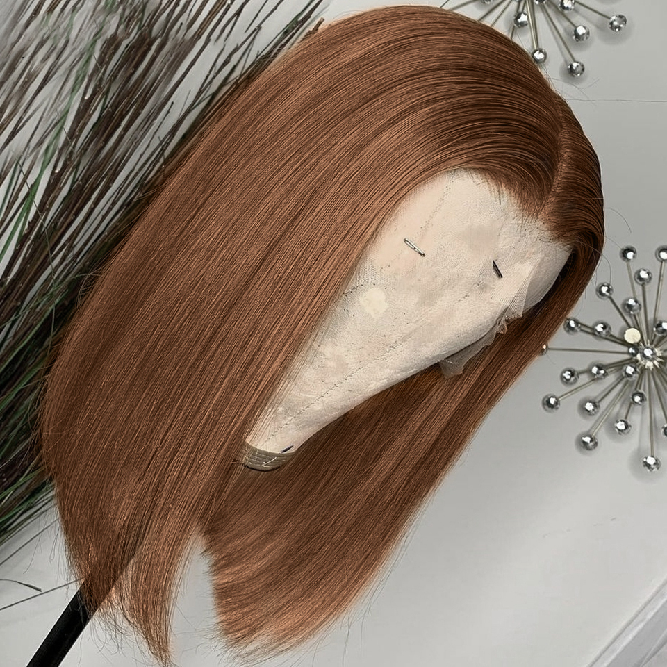 Ruilong Hair 210% 250% Density 13x4 Lace Frontal Wigs Short Colored Straight Bob Human Hair Wig For Women