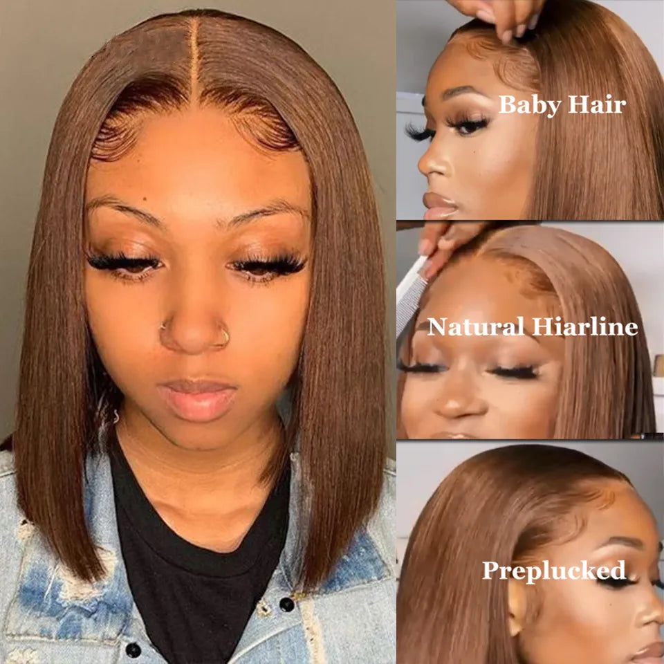 Ruilong Hair 210% 250% Density 13x4 Lace Frontal Wigs Short Colored Straight Bob Human Hair Wig For Women