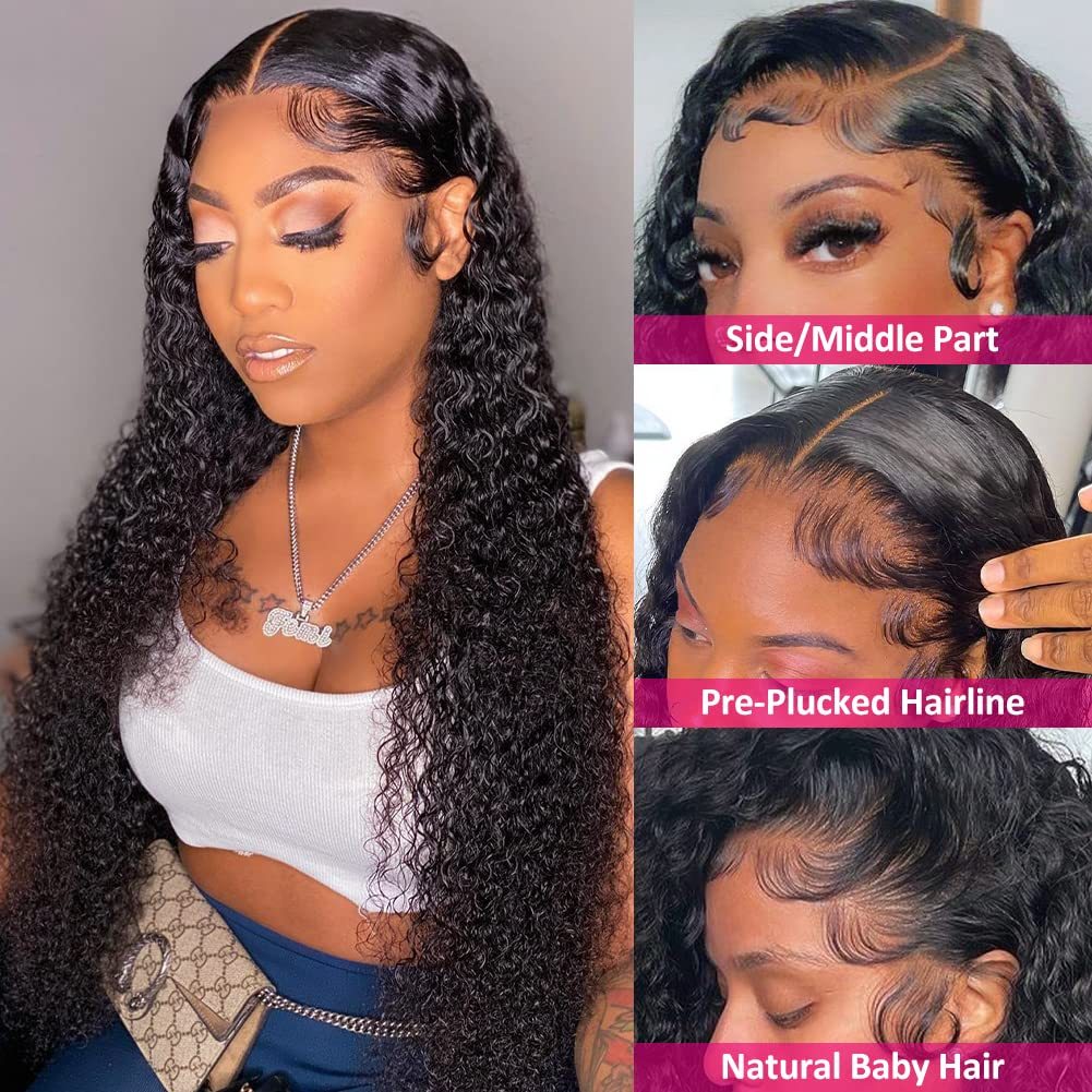 Ruilong Hair Brazilian 13x4 HD Transparent Lace Frontal Kinky Curly Human Hair Wig 13x4 Lace Front Wig For Women 210% 250% Density