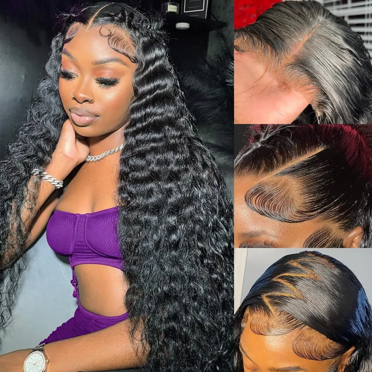 Ruilong Hair 4x4 Deep Curly Lace Closure Human Hair Wig Malaysian Deep Wave 4x4 Lace Closure Wig 180% Density