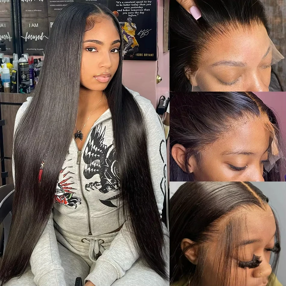 Ruilong Hair 4X4 HD Transparent Lace Closure Wig Malaysian Straight Human Hair Lace Wig For Women 180% 250% Density Natural Black Transparent Lace Wig