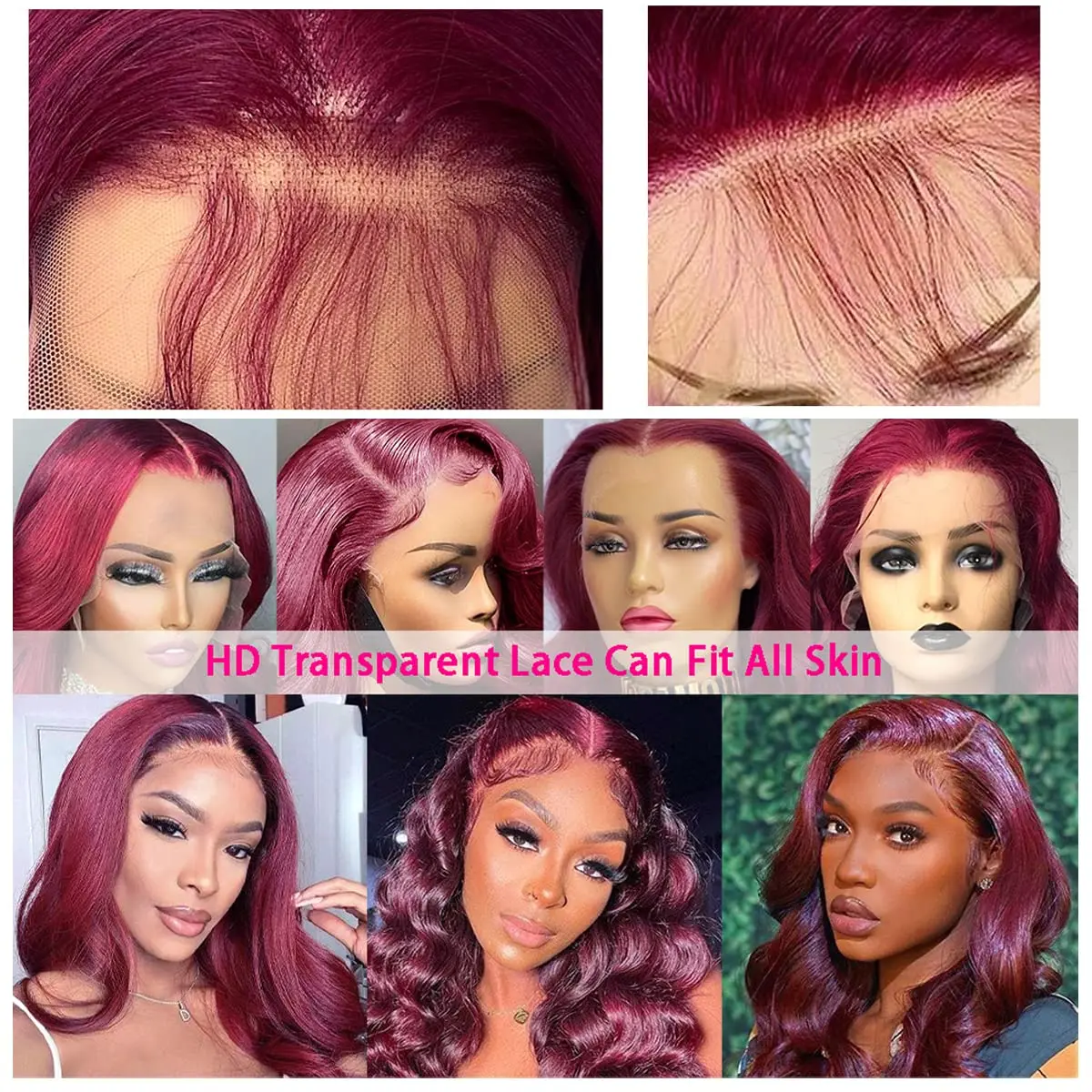 Ruilong Hair 99J Burgundy Body Wave 13x4 Lace Front Wig 100% Human Hair Wig With Natural Hairline For Women