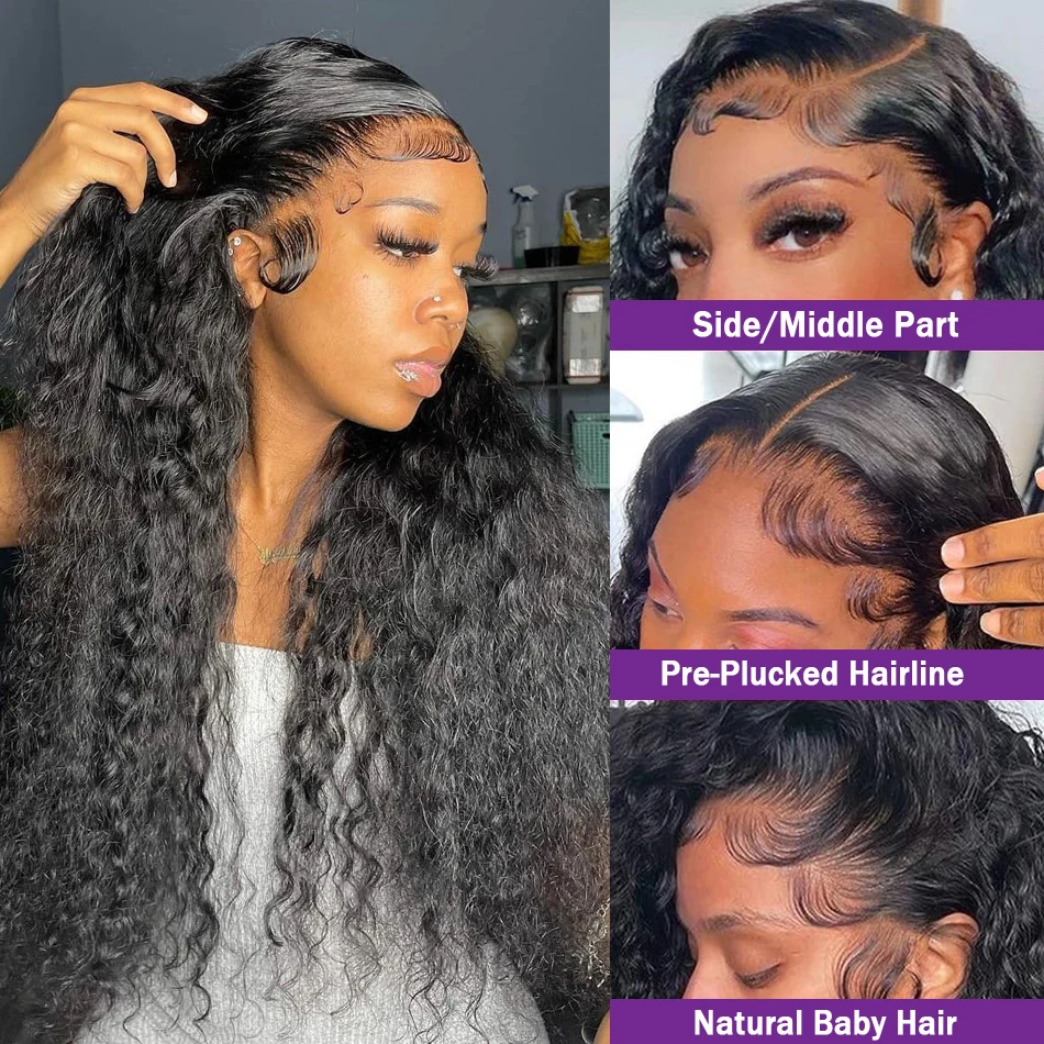 Ruilong Hair 13x4 HD Transparent Brazilian Deep Wave Lace Frontal Human Hair Wig 30 36 Inch Pre Plucked With Baby Hair 210% 250%Density Deep Curly Lace Frontal Wig For Women