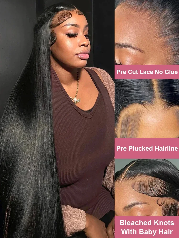 Ruilong 13x4 HD Transparent Lace Wigs Human Hair Brazilian Silk Straight Human Hair Wigs Natural Black Color 180% 210% 250% Density