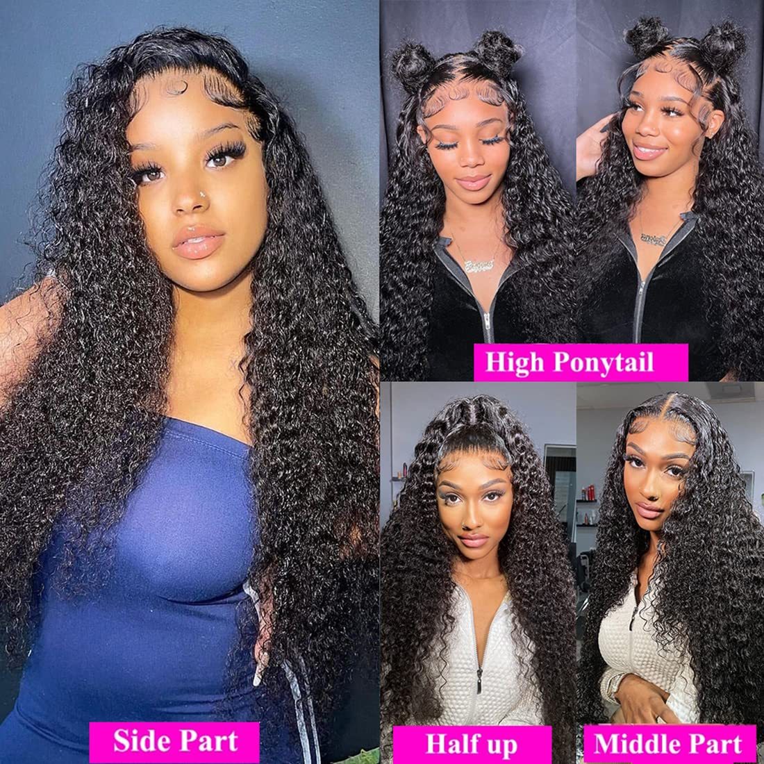 Ruilong Hair Brazilian 13x4 HD Transparent Lace Frontal Kinky Curly Human Hair Wig 13x4 Lace Front Wig For Women 210% 250% Density