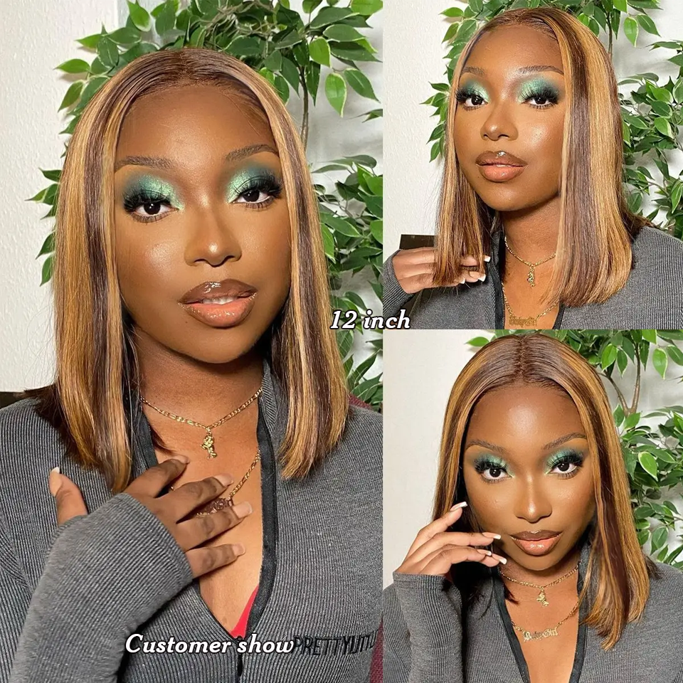 Ruilong Hair 210% 250% Density 13x4 Lace Frontal Wigs Short Colored Straight Bob Human Hair Wig For Women