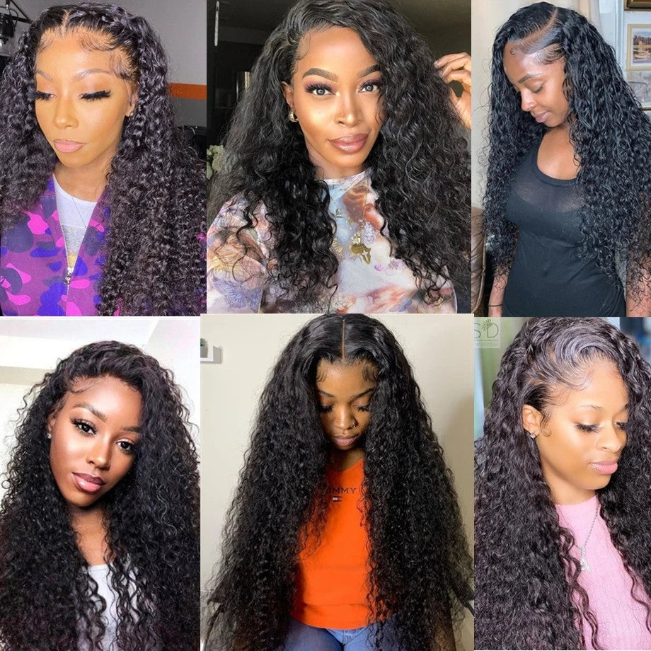 Ruilong Hair Brazilian 13x4 HD Transparent Lace Frontal Kinky Curly Human Hair Wig 13x4 Lace Front Wig For Women 210% 250% Density