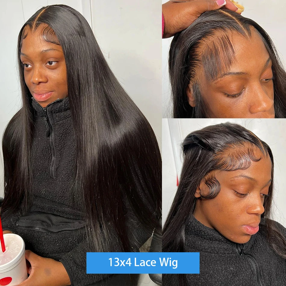 Ruilong 13x4 HD Transparent Lace Wigs Human Hair Brazilian Silk Straight Human Hair Wigs Natural Black Color 180% 210% 250% Density