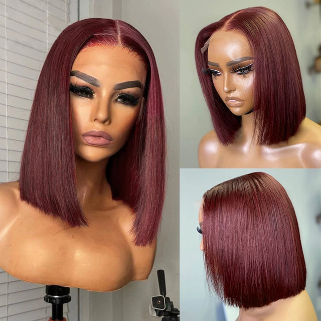 Ruilong Hair 210% 250% Density 13x4 Lace Frontal Wigs Short Colored Straight Bob Human Hair Wig For Women