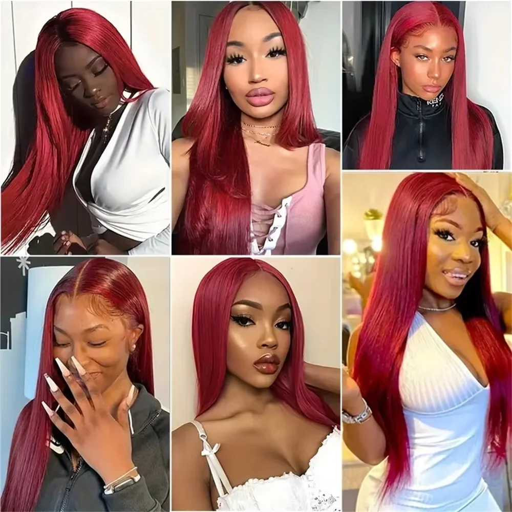 Ruilong Hair #99J Burgundy Color 13x4 Lace Front Wigs Pre Plucked Long Straight Human Hair Wigs