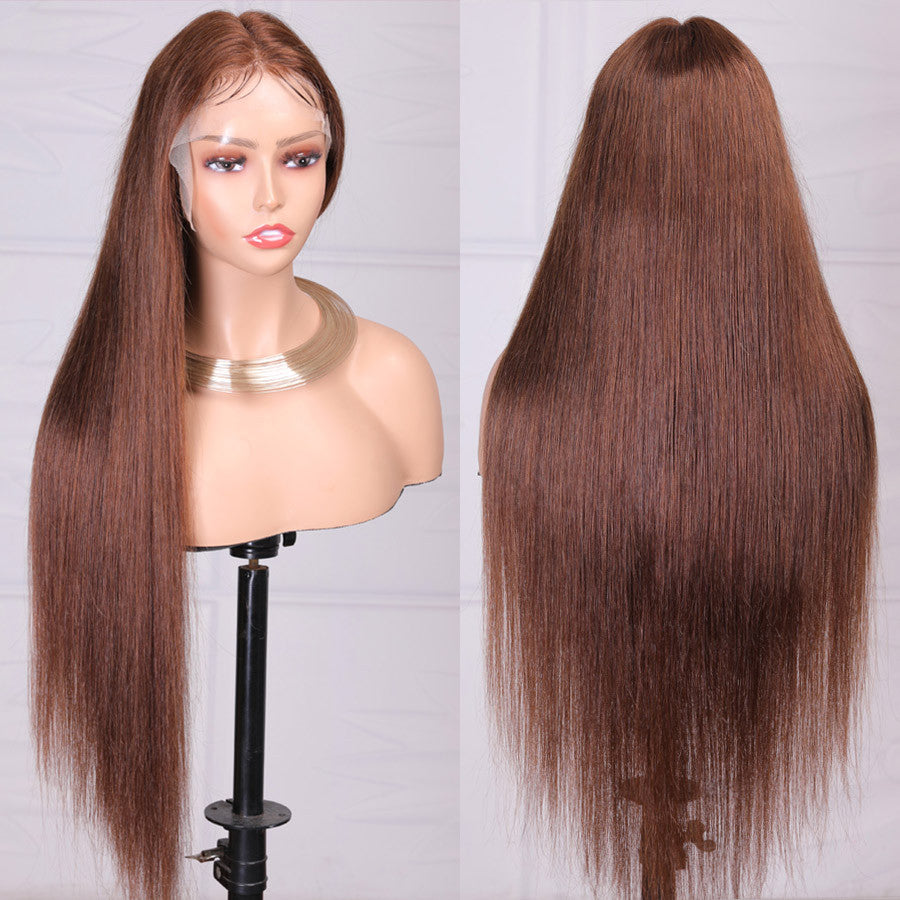 Ruilog Hair Chocolate Brown Color Straight 13x4 Lace Frontal Wig Human Hair Wigs For Women Colored Transparent Lace Wig