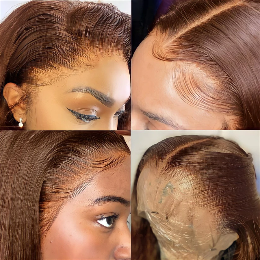 Ruilog Hair Chocolate Brown Color Straight 13x4 Lace Frontal Wig Human Hair Wigs For Women Colored Transparent Lace Wig