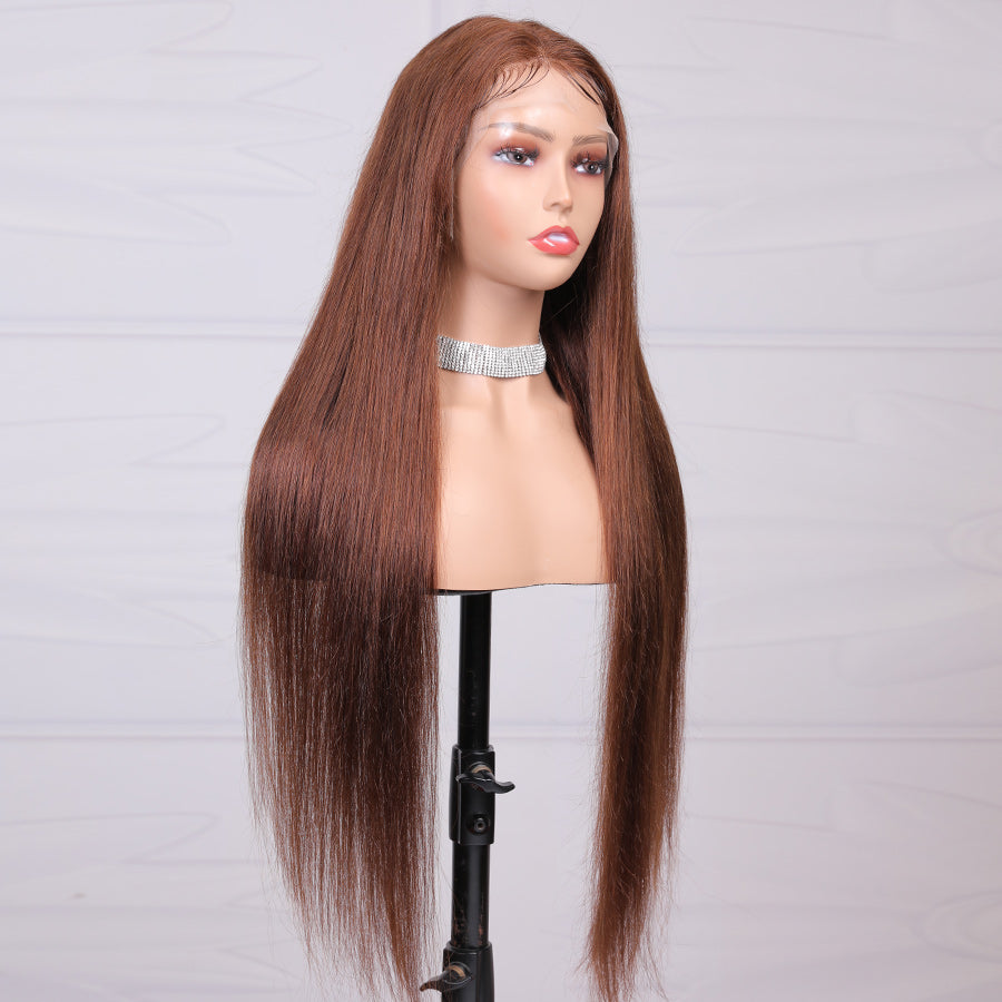Ruilog Hair Chocolate Brown Color Straight 13x4 Lace Frontal Wig Human Hair Wigs For Women Colored Transparent Lace Wig