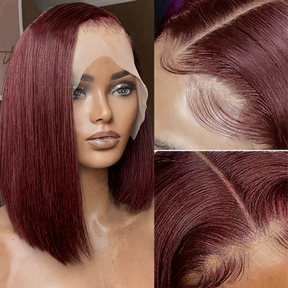 Ruilong Hair 210% 250% Density 13x4 Lace Frontal Wigs Short Colored Straight Bob Human Hair Wig For Women