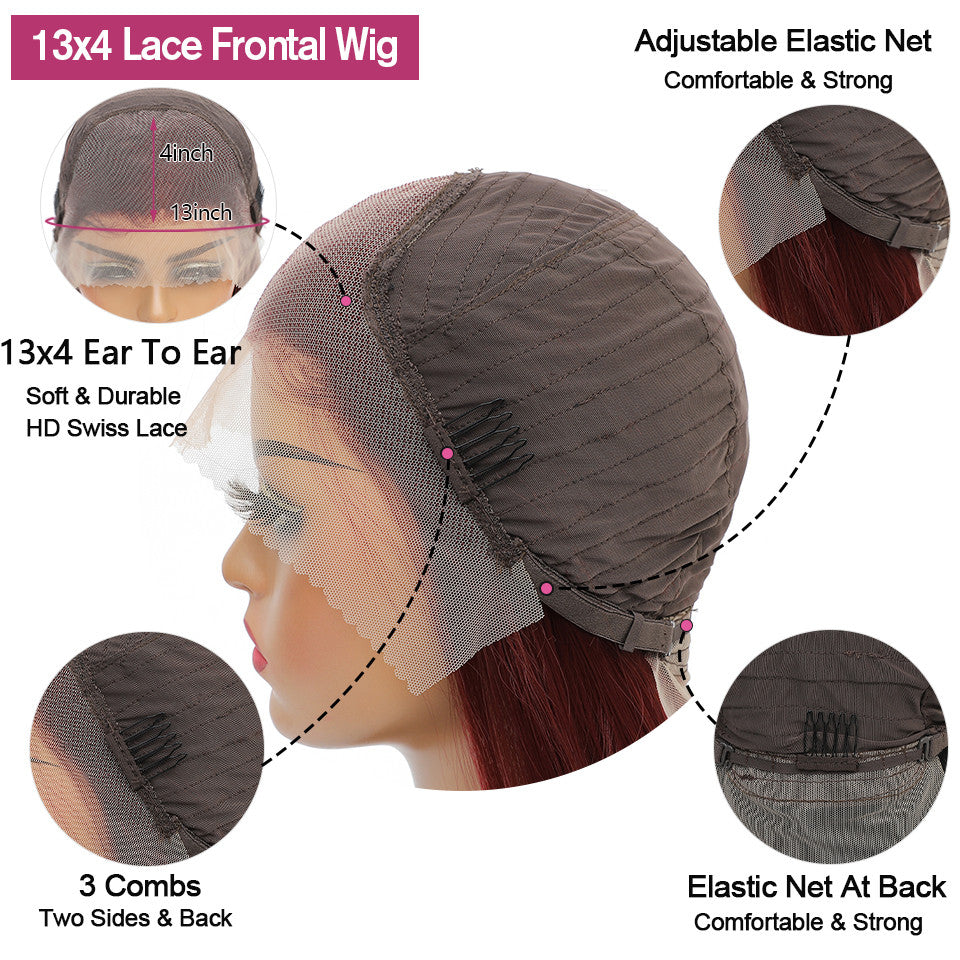 Ruilog Hair Chocolate Brown Color Straight 13x4 Lace Frontal Wig Human Hair Wigs For Women Colored Transparent Lace Wig