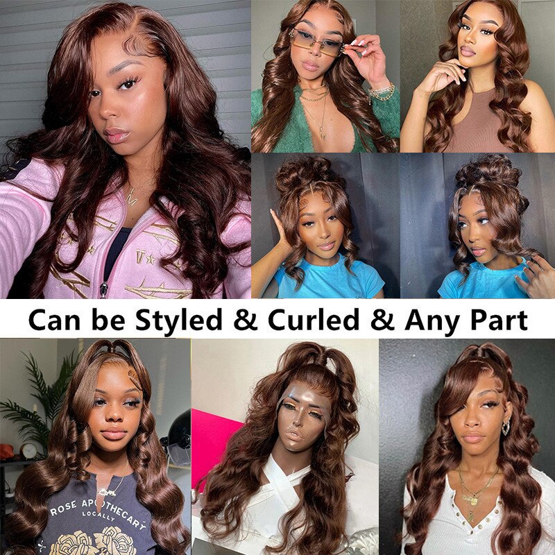 Ruilog Hair 210% 250% Density Chocolate Brown Color 13x4 Transparent Lace Frontal Wig Body Wave Human Hair Wigs