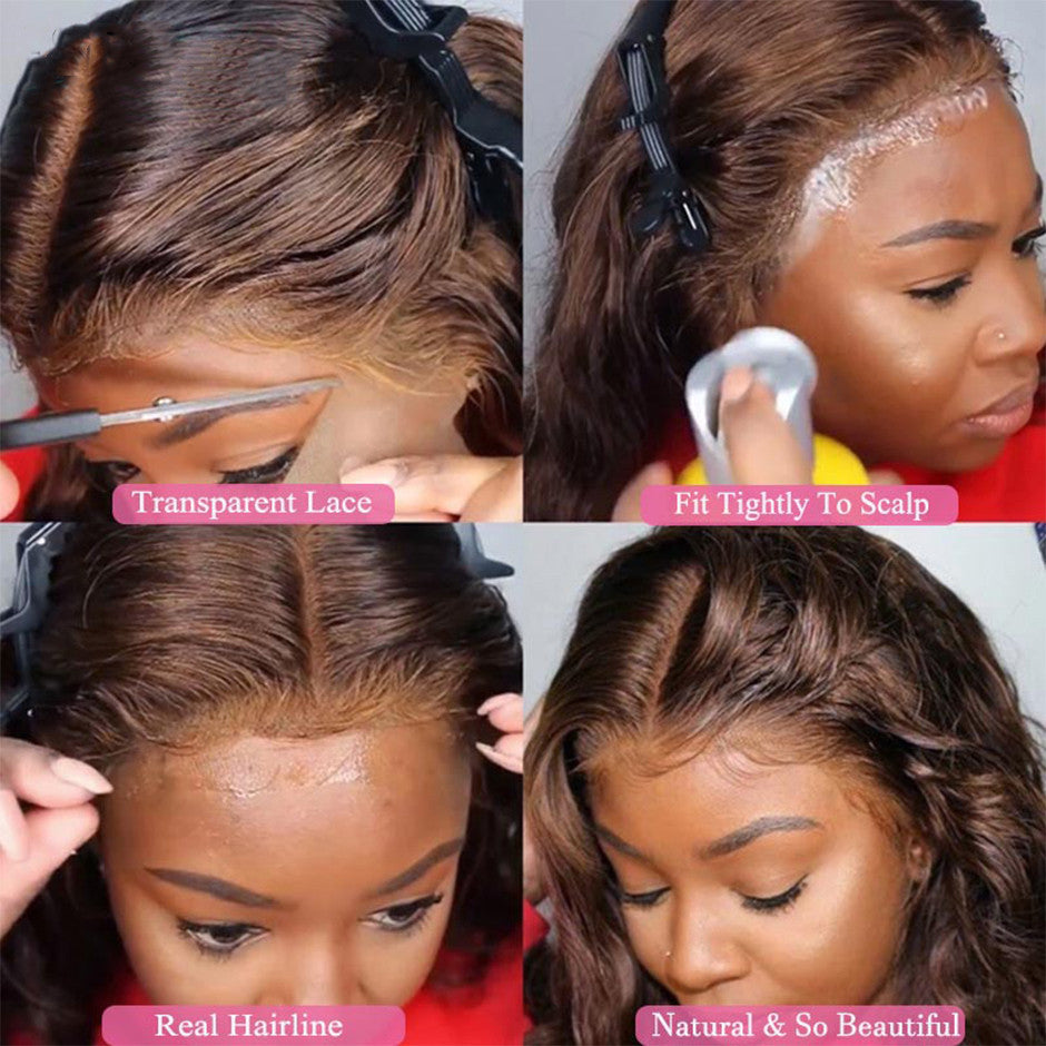 Ruilog Hair 210% 250% Density Chocolate Brown Color 13x4 Transparent Lace Frontal Wig Body Wave Human Hair Wigs