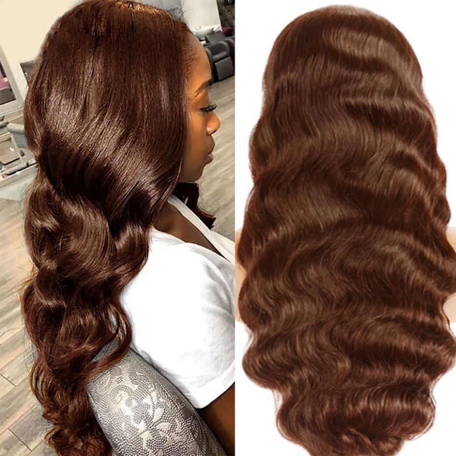 Ruilog Hair 210% 250% Density Chocolate Brown Color 13x4 Transparent Lace Frontal Wig Body Wave Human Hair Wigs