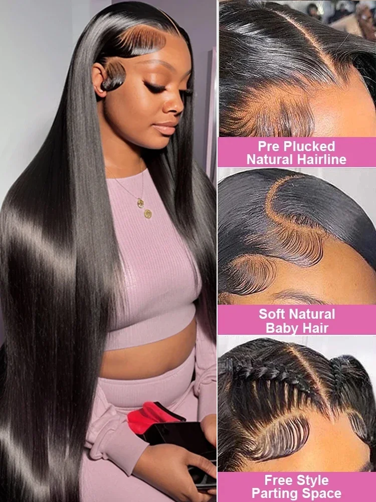 Ruilong 13x4 HD Transparent Lace Wigs Human Hair Brazilian Silk Straight Human Hair Wigs Natural Black Color 180% 210% 250% Density