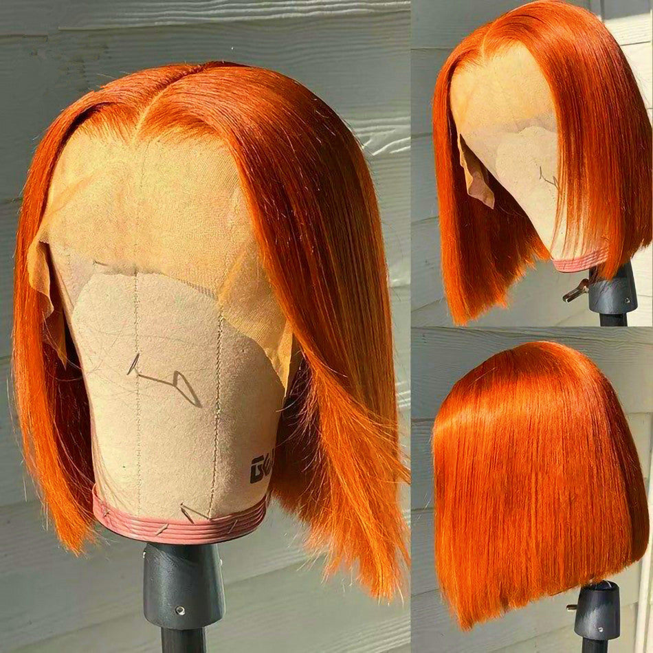 Ruilong Hair 210% 250% Density 13x4 Lace Frontal Wigs Short Colored Straight Bob Human Hair Wig For Women