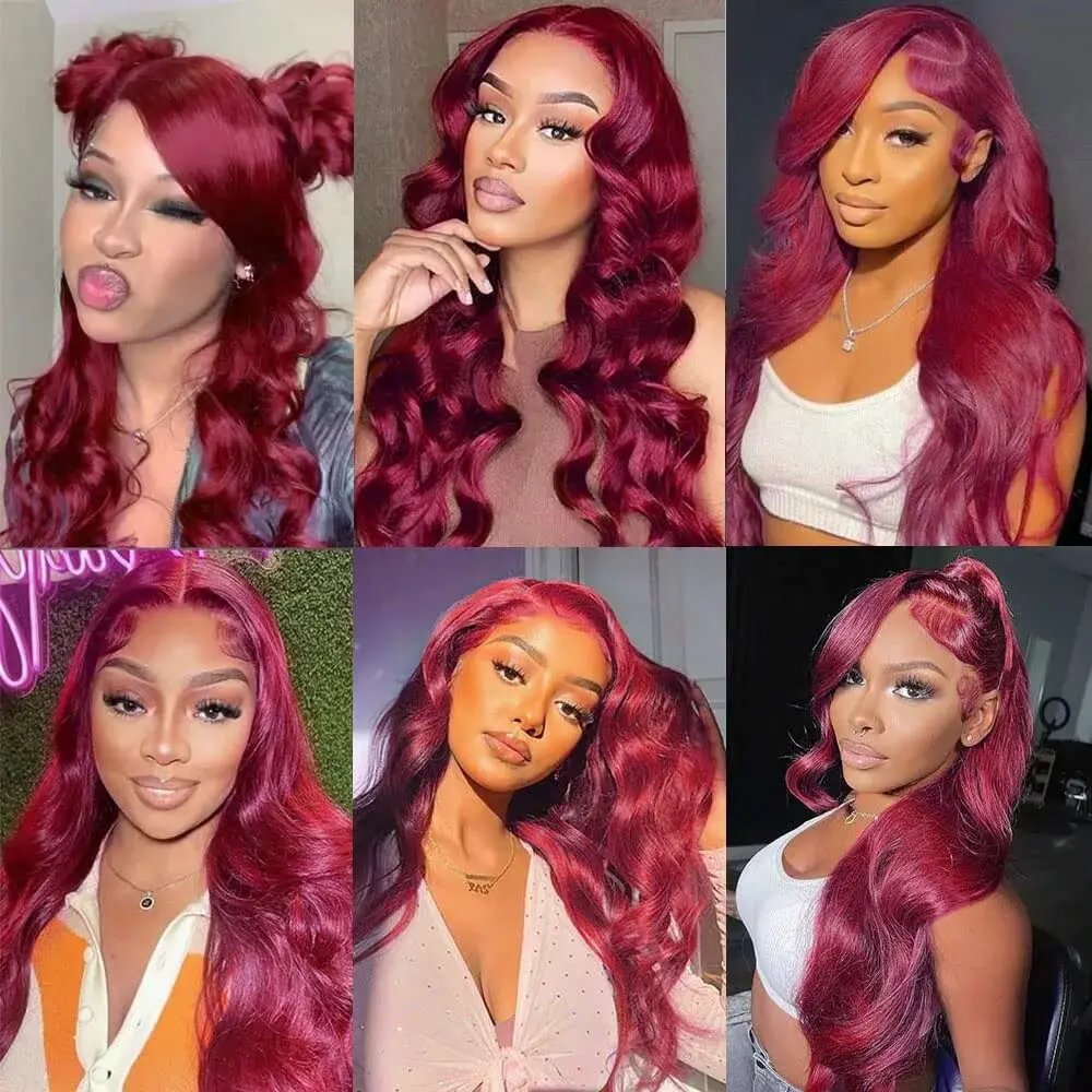 Ruilong Hair 99J Burgundy Body Wave 13x4 Lace Front Wig 100% Human Hair Wig With Natural Hairline For Women