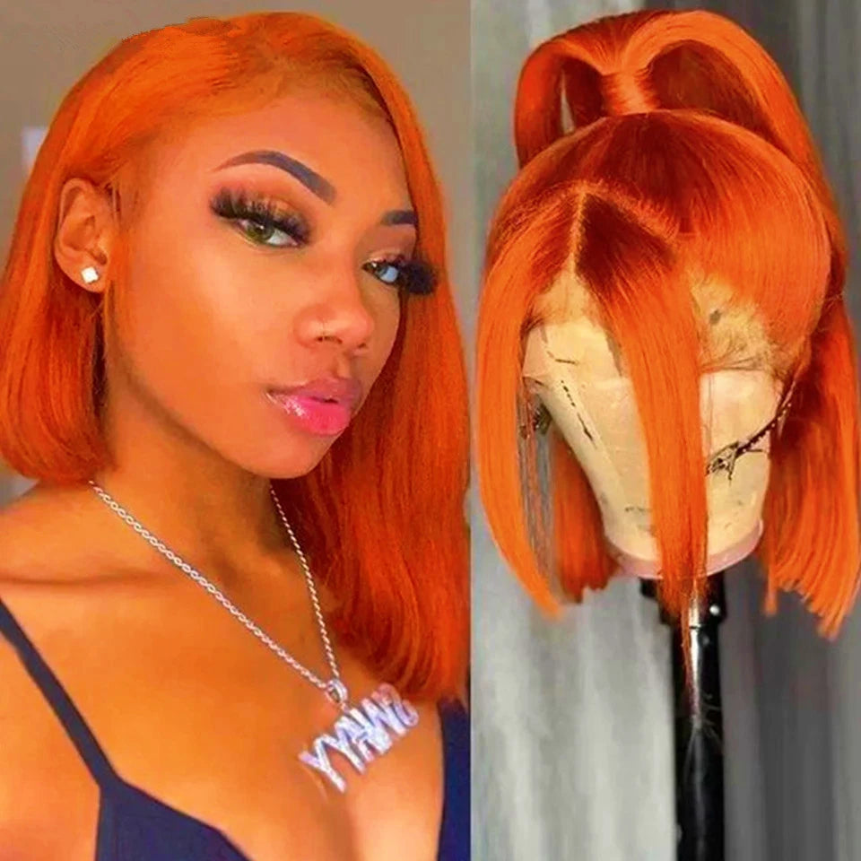 Ruilong Hair 210% 250% Density 13x4 Lace Frontal Wigs Short Colored Straight Bob Human Hair Wig For Women