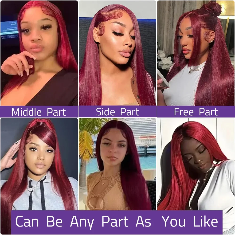 Ruilong Hair #99J Burgundy Color 13x4 Lace Front Wigs Pre Plucked Long Straight Human Hair Wigs