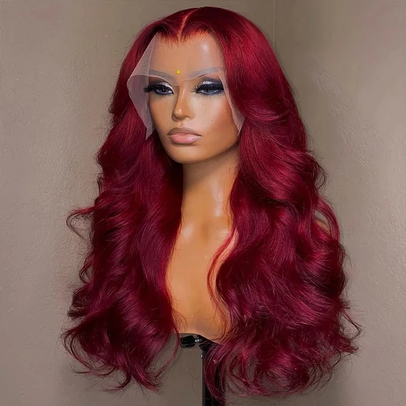 Ruilong Hair 99J Burgundy Body Wave 13x4 Lace Front Wig 100% Human Hair Wig With Natural Hairline For Women