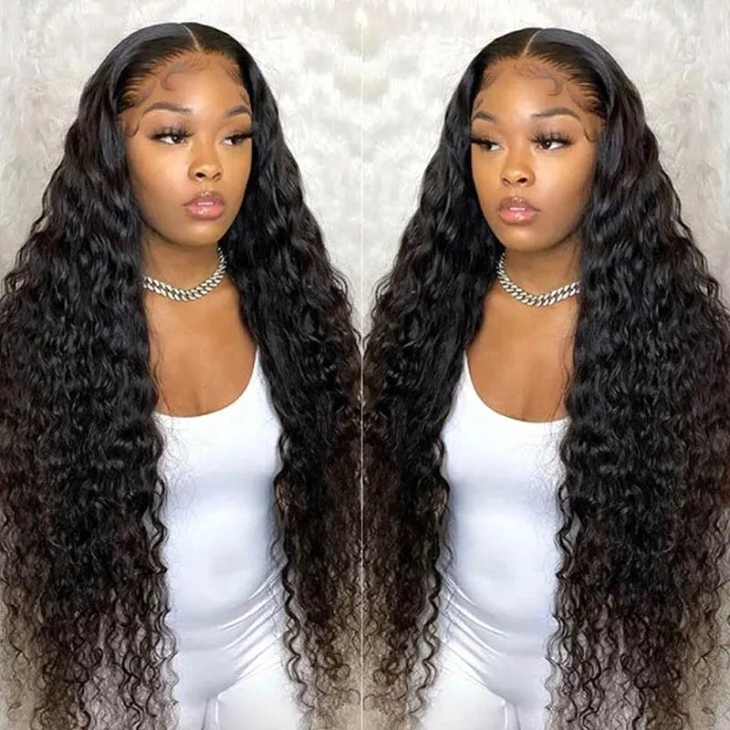 Ruilong Hair 13x4 HD Transparent Brazilian Deep Wave Lace Frontal Human Hair Wig 30 36 Inch Pre Plucked With Baby Hair 210% 250%Density Deep Curly Lace Frontal Wig For Women