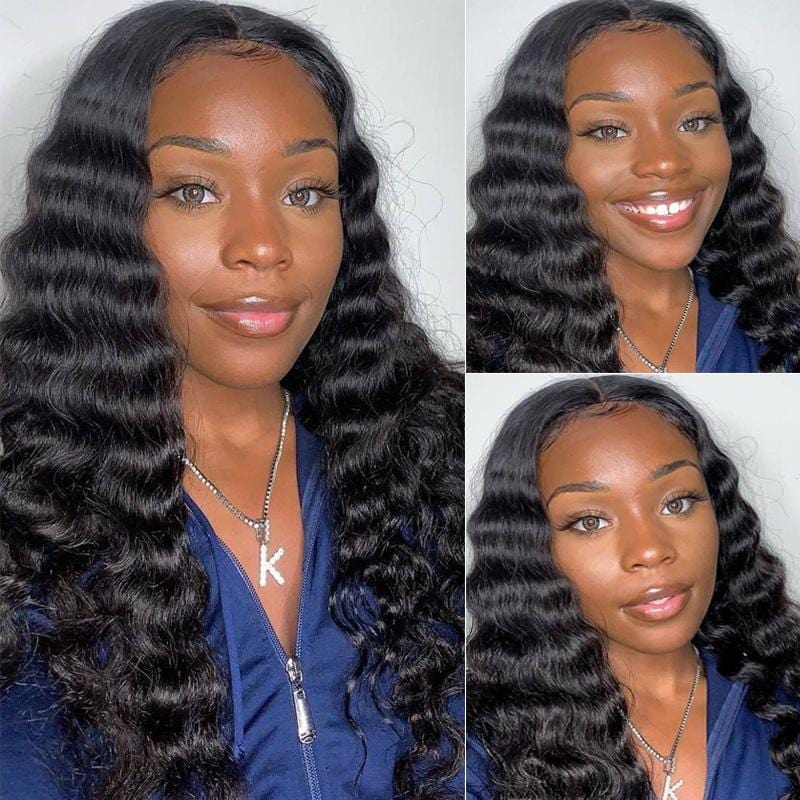 Ruilong Hair 4x4 Peruvian Hair Deep Wave Lace Closure Wig HD Transparent Lace Wig 180% 250% Density Deep Wave 4X4 Lace Closure Human Hair Wig
