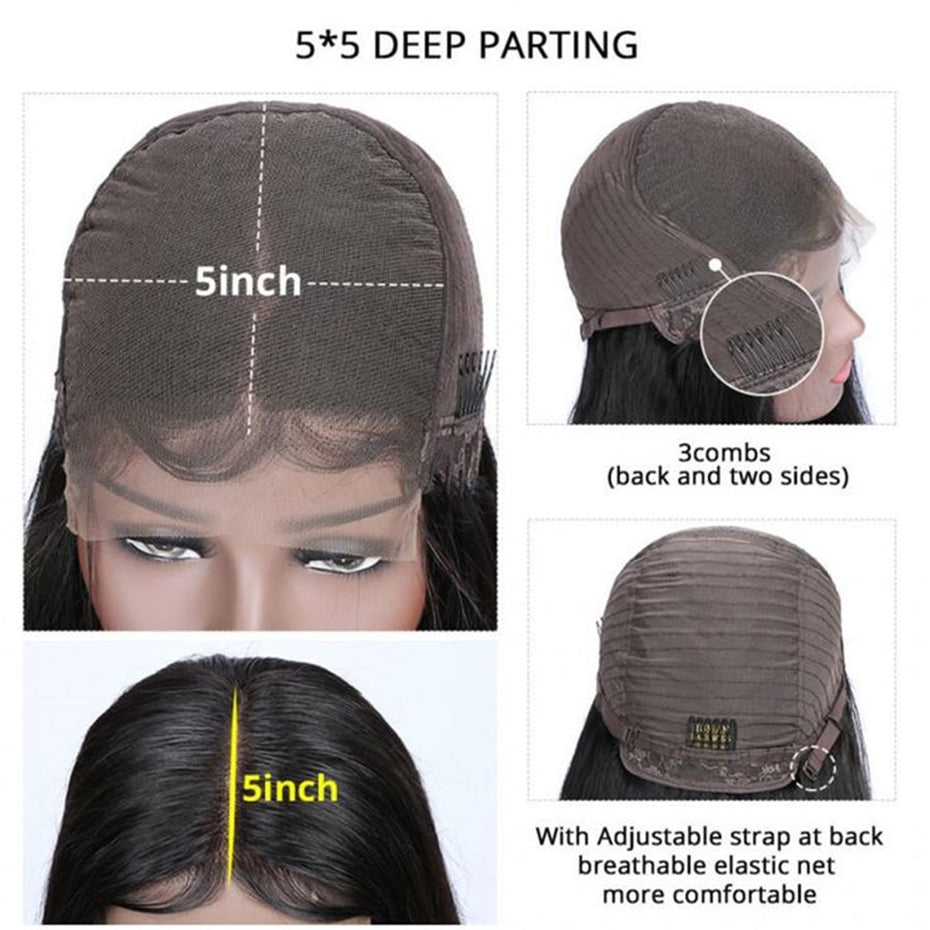 Ruilong Hair 5X5 Transparent HD Lace Closure Wigs For Women Pre Plucked Malaysian 100% Virgin Hair Kinky Curly Wig