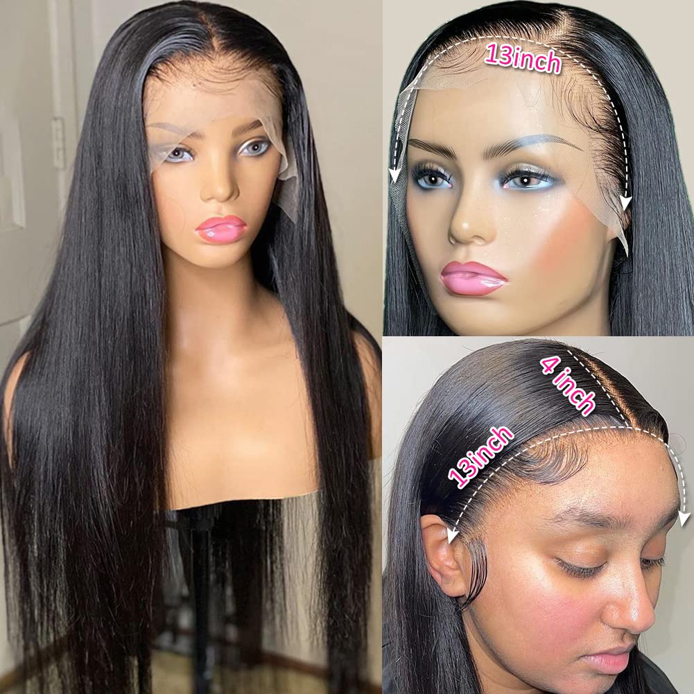 Ruilong 13x4 HD Transparent Lace Wigs Human Hair Brazilian Silk Straight Human Hair Wigs Natural Black Color 180% 210% 250% Density