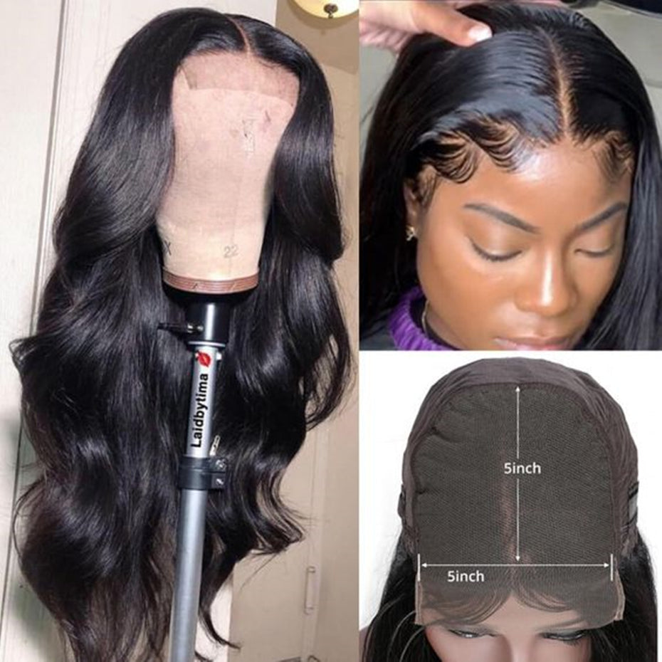 Ruilong Hair 5x5 HD Transparent Lace Closure 250% density Malaysian Body Wave Wig 100% Human Hair Body Wave Wig