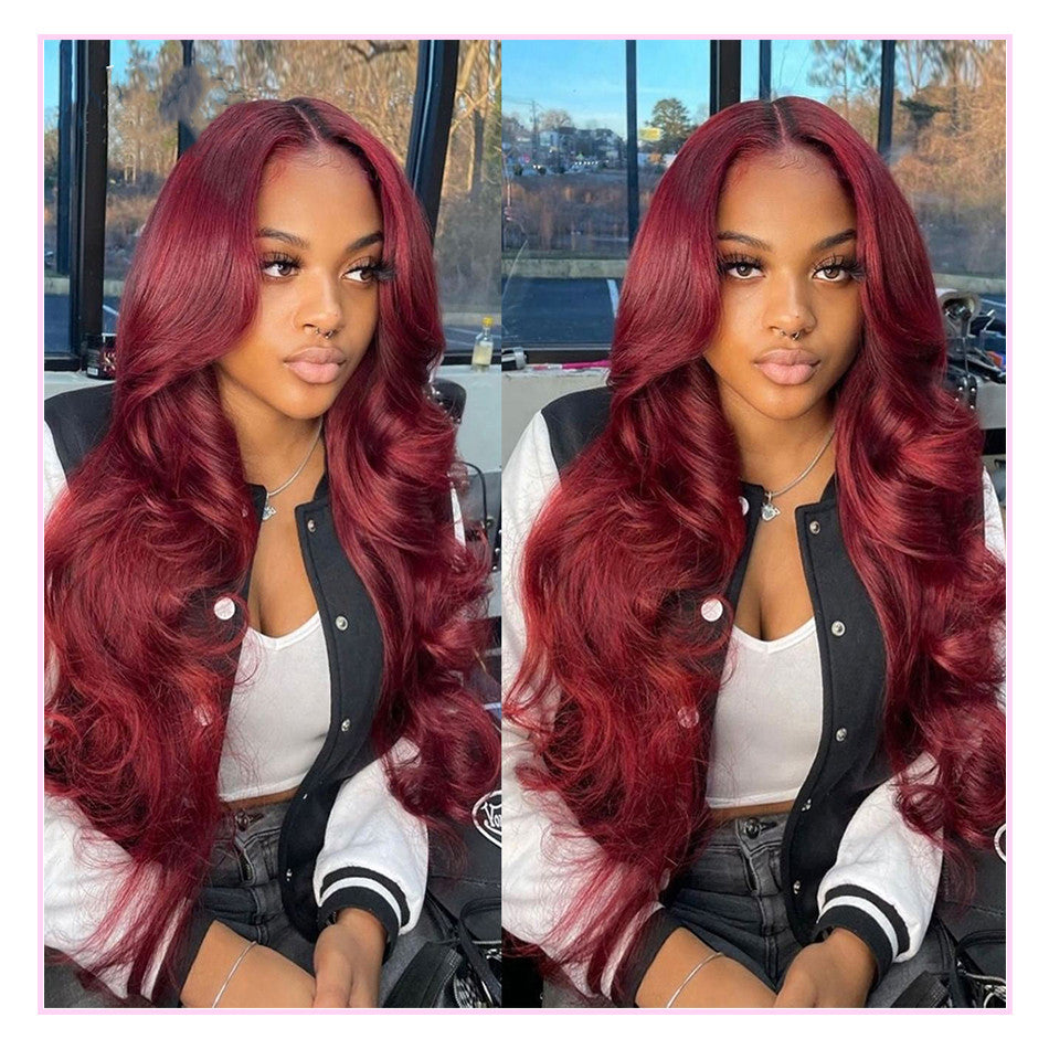 Ruilong Hair 99J Burgundy Body Wave 13x4 Lace Front Wig 100% Human Hair Wig With Natural Hairline For Women