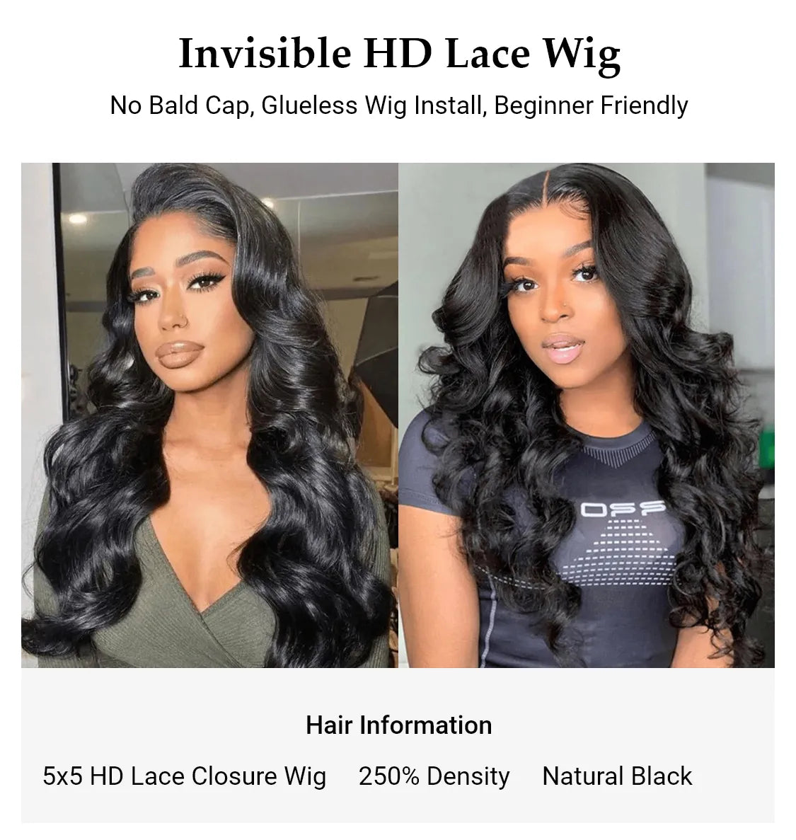 Ruilong Hair 5x5 Transparent Lace Closure Wig Brazilian Body Wave HD Lace Closure Wig 100% Virgin Human Hair Wig