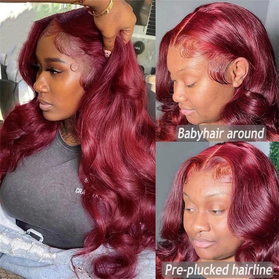 Ruilong Hair 99J Burgundy Body Wave 13x4 Lace Front Wig 100% Human Hair Wig With Natural Hairline For Women