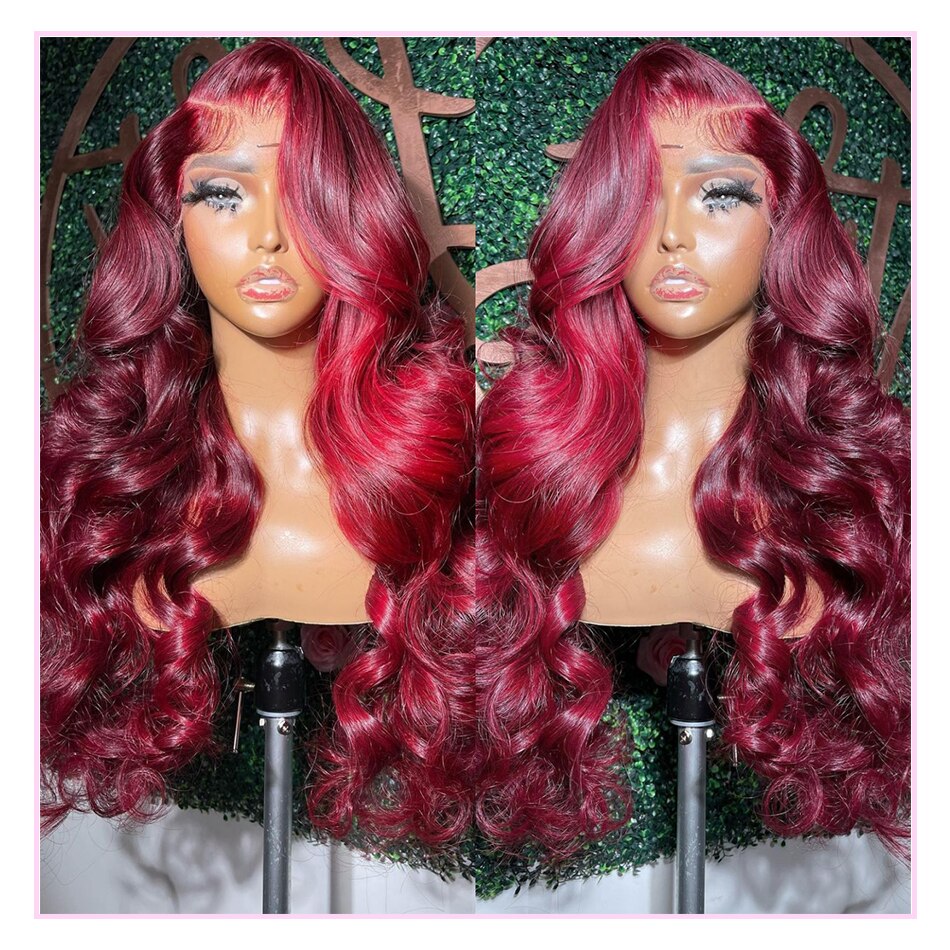 Ruilong Hair 99J Burgundy Body Wave 13x4 Lace Front Wig 100% Human Hair Wig With Natural Hairline For Women