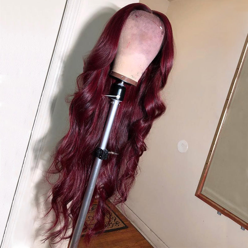 Ruilong Hair 99J Burgundy Body Wave 13x4 Lace Front Wig 100% Human Hair Wig With Natural Hairline For Women
