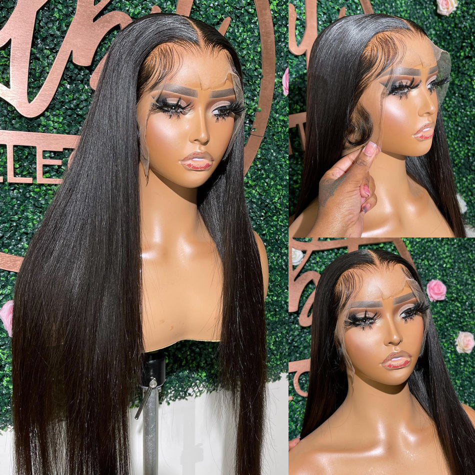 Ruilong 13x4 HD Transparent Lace Wigs Human Hair Brazilian Silk Straight Human Hair Wigs Natural Black Color 180% 210% 250% Density