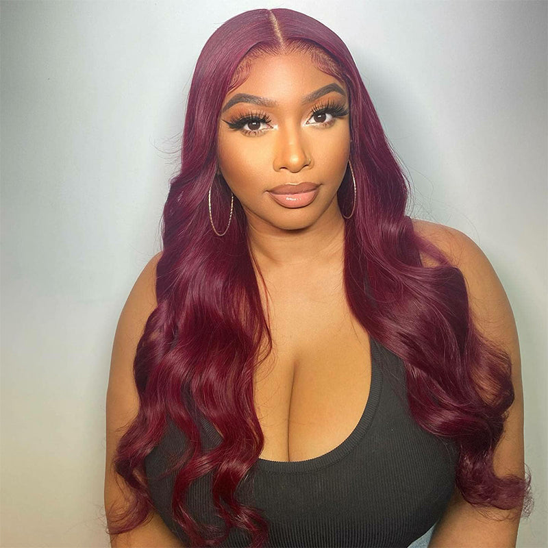 Ruilong Hair 99J Burgundy Body Wave 13x4 Lace Front Wig 100% Human Hair Wig With Natural Hairline For Women