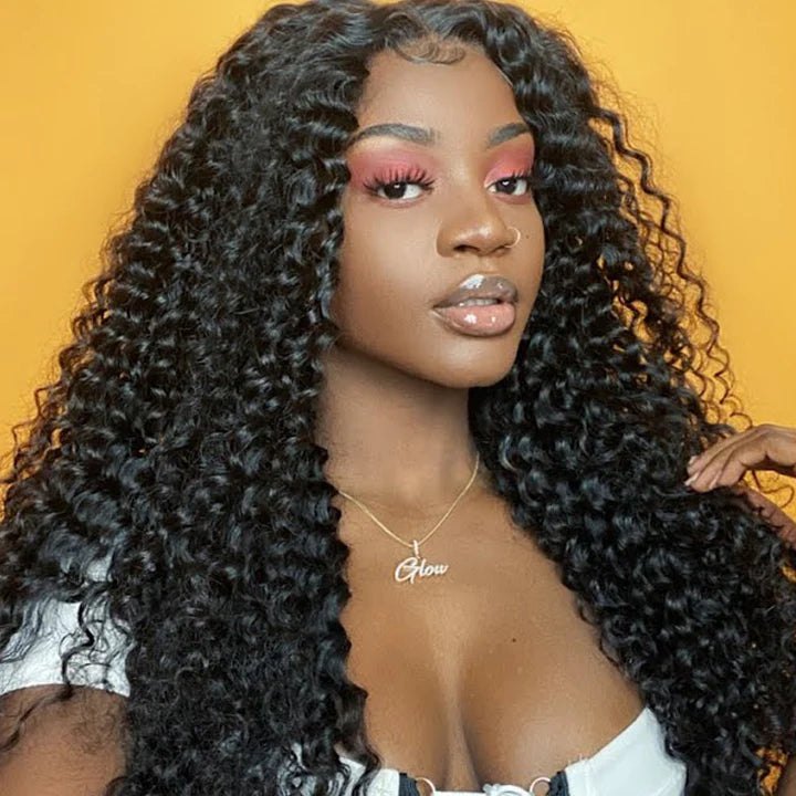 Ruilong Hair 4x4 Peruvian Hair Deep Wave Lace Closure Wig HD Transparent Lace Wig 180% 250% Density Deep Wave 4X4 Lace Closure Human Hair Wig