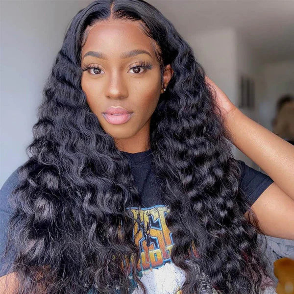 Ruilong Hair 4x4 Peruvian Hair Deep Wave Lace Closure Wig HD Transparent Lace Wig 180% 250% Density Deep Wave 4X4 Lace Closure Human Hair Wig