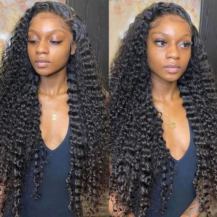Ruilong Hair 4x4 Peruvian Hair Deep Wave Lace Closure Wig HD Transparent Lace Wig 180% 250% Density Deep Wave 4X4 Lace Closure Human Hair Wig