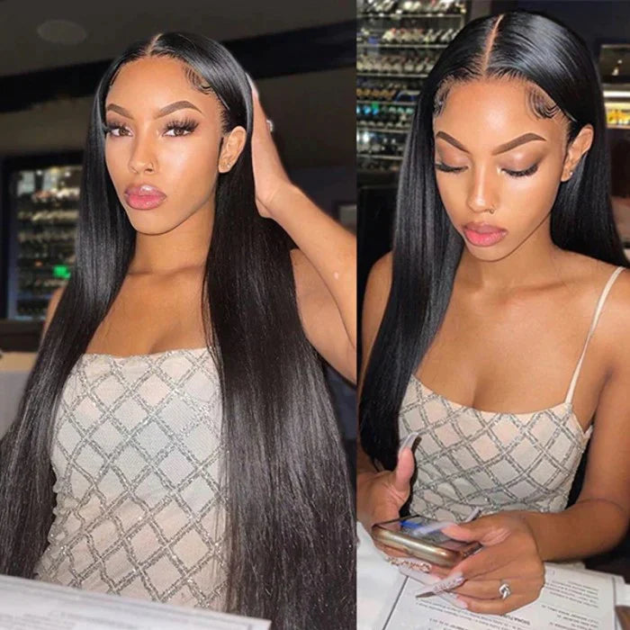 Ruilong 13x4 HD Transparent Lace Wigs Human Hair Brazilian Silk Straight Human Hair Wigs Natural Black Color 180% 210% 250% Density