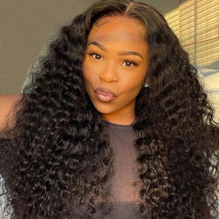 Ruilong Hair 4x4 Peruvian Hair Deep Wave Lace Closure Wig HD Transparent Lace Wig 180% 250% Density Deep Wave 4X4 Lace Closure Human Hair Wig