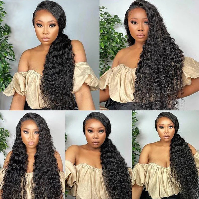 Ruilong Hair 13x4 HD Transparent Brazilian Deep Wave Lace Frontal Human Hair Wig 30 36 Inch Pre Plucked With Baby Hair 210% 250%Density Deep Curly Lace Frontal Wig For Women
