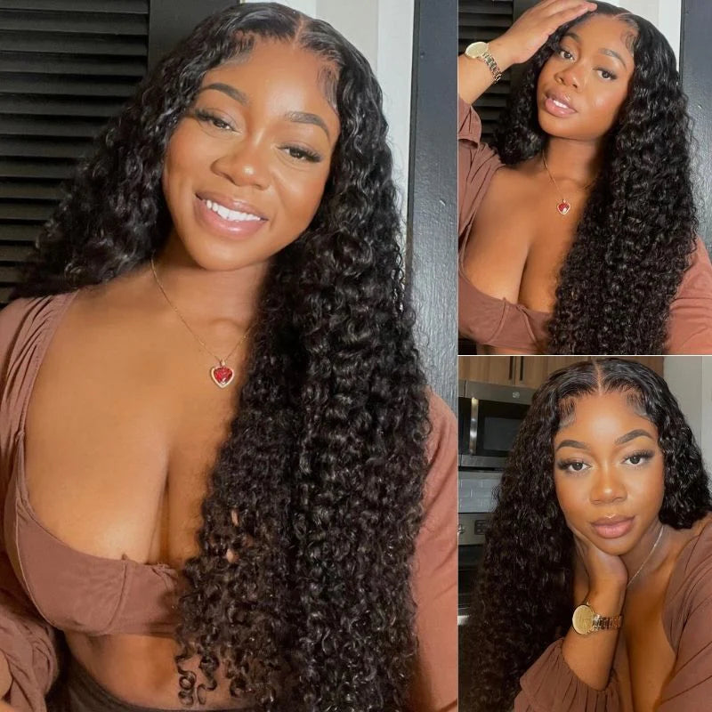 Ruilong Hair 13x4 HD Transparent Brazilian Deep Wave Lace Frontal Human Hair Wig 30 36 Inch Pre Plucked With Baby Hair 210% 250%Density Deep Curly Lace Frontal Wig For Women