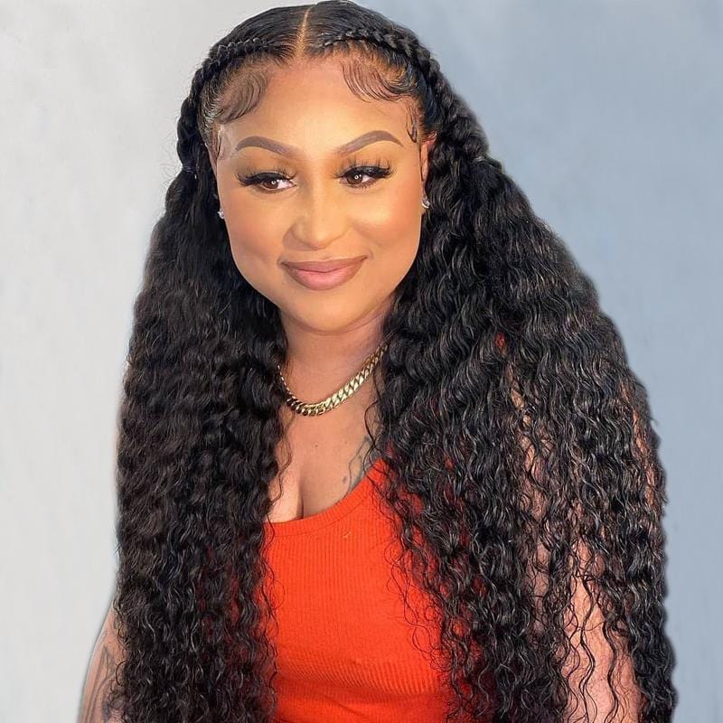 Ruilong Hair 13x4 HD Transparent Brazilian Deep Wave Lace Frontal Human Hair Wig 30 36 Inch Pre Plucked With Baby Hair 210% 250%Density Deep Curly Lace Frontal Wig For Women