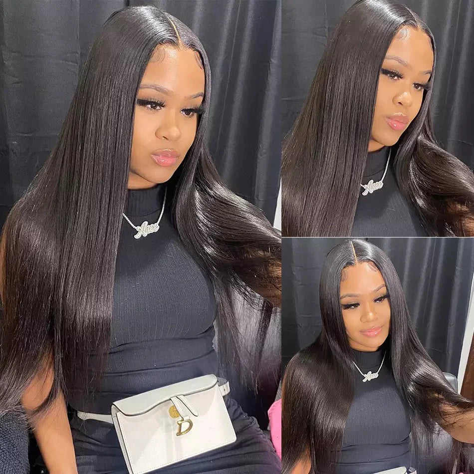 Ruilong Hair Peruvian Straight Wig 4x4 Transparent Lace Closure Wigs Human Hair Wigs Pre-plucked with baby hair